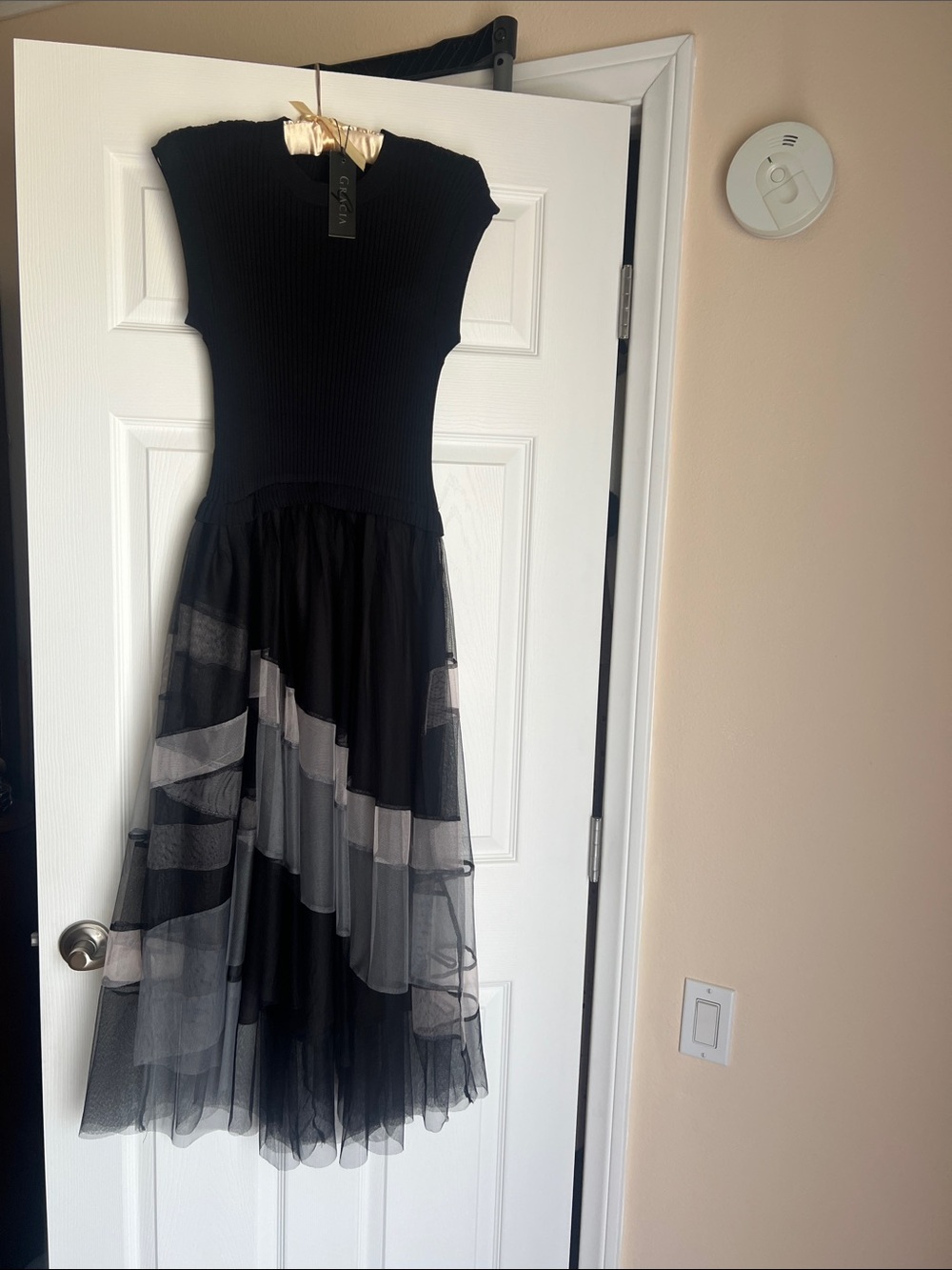 Gracia Black and Gray Tiered Tulle Midi Dress